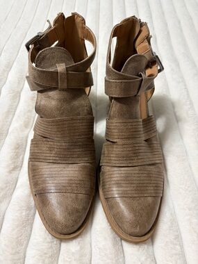 Maurices Taupe Cutout Strapped Ankle Booties